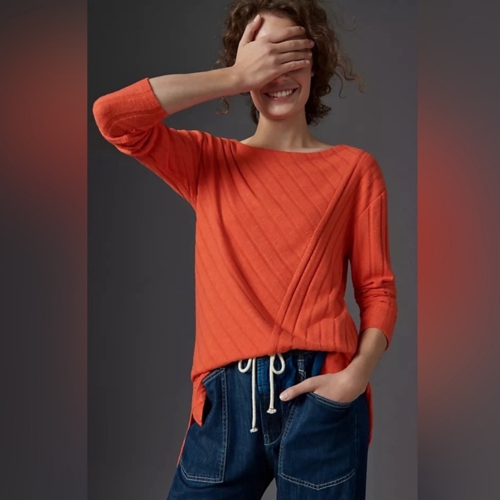 Anthropologie Maeve Devine Soft Asymmetrical Ribbed Tunic Orange